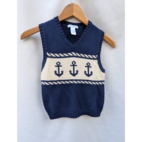 Janie And Jack Boys Anchor Sweater Vest Sz 6 Nautical Sailor High Seas - Picture 1 of 3